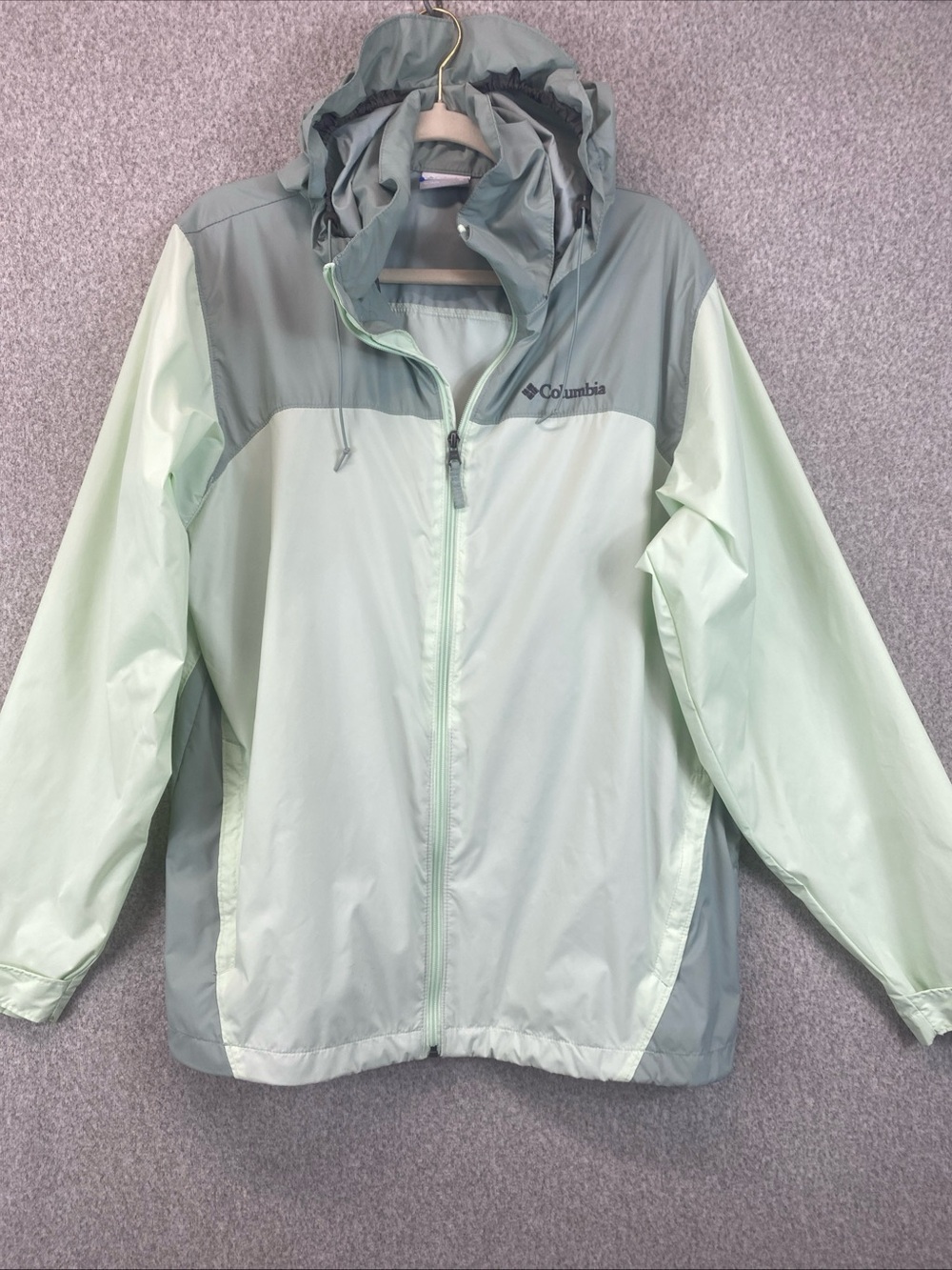 Columbia rain jacket women medium Lightweight Two Tone Green Hoodie Zipper
